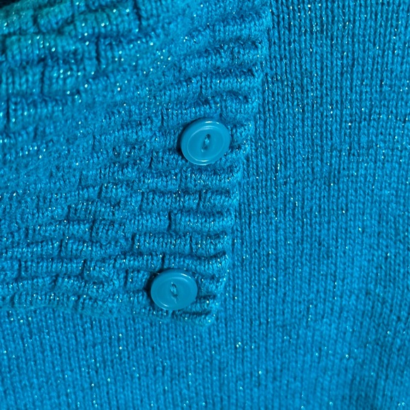 CJ  Banks Teal Sparkle Pullover Mock Turtleneck Textured Collar Cuff Waistband X - Picture 2 of 5